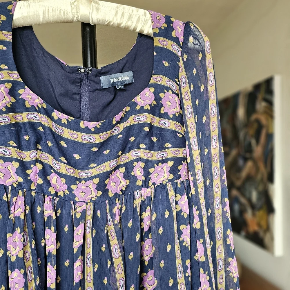 ModCloth Sweet Sixties Floral Paisley Babydoll Mini Dress - Picture 2 of 4
